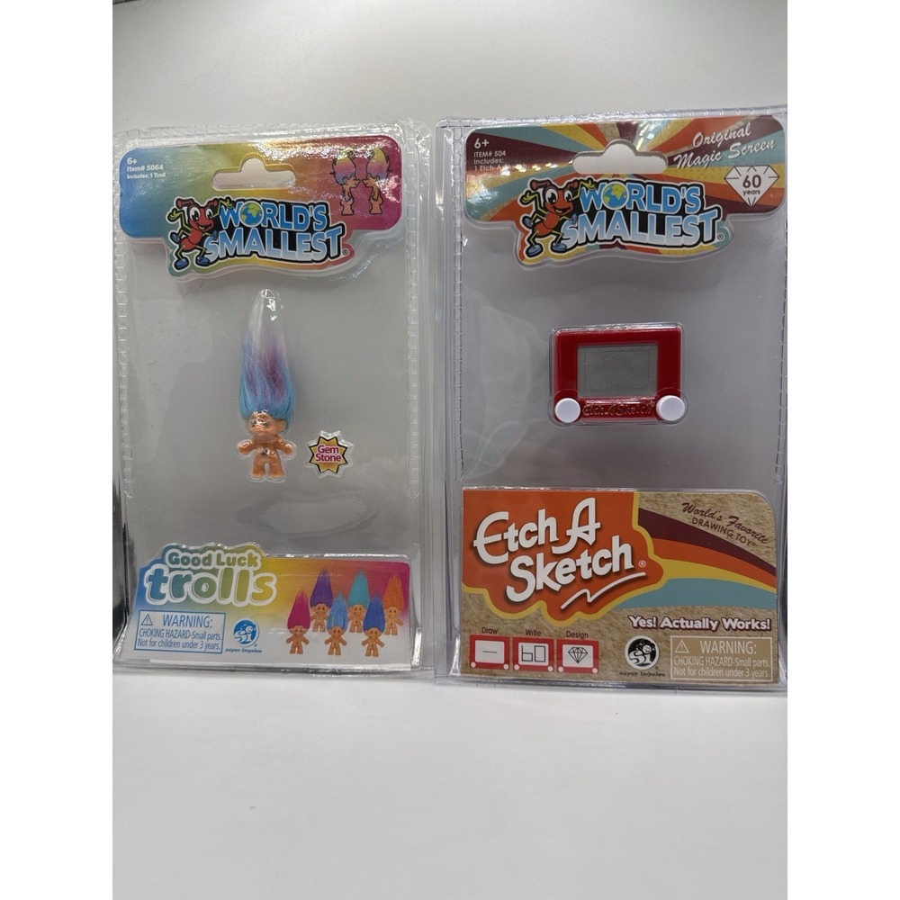 World's Smallest Good Luck Trolls & Etch A Sketch Mini Toy Lot NIP